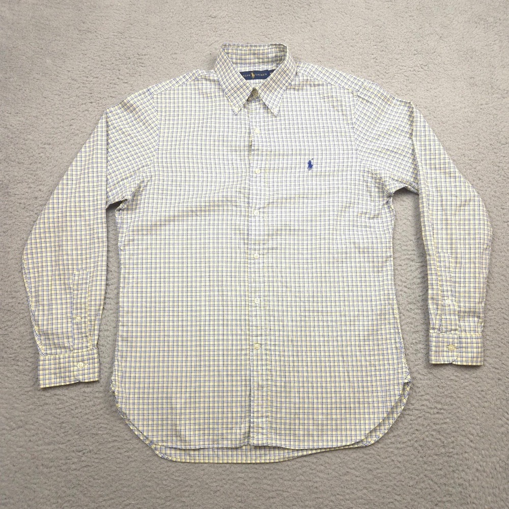 Ralph Lauren Mens Medium‎ Button Down Shirt Blue Yellow Plaid Cotton Pony